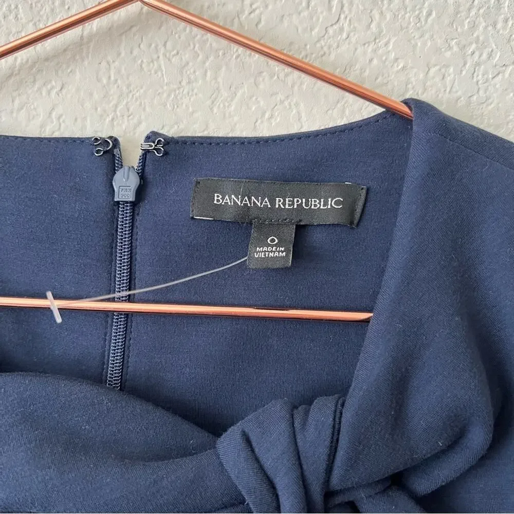 Banana Republic Neck Bow Ponte Sheath Dress Navy Blue